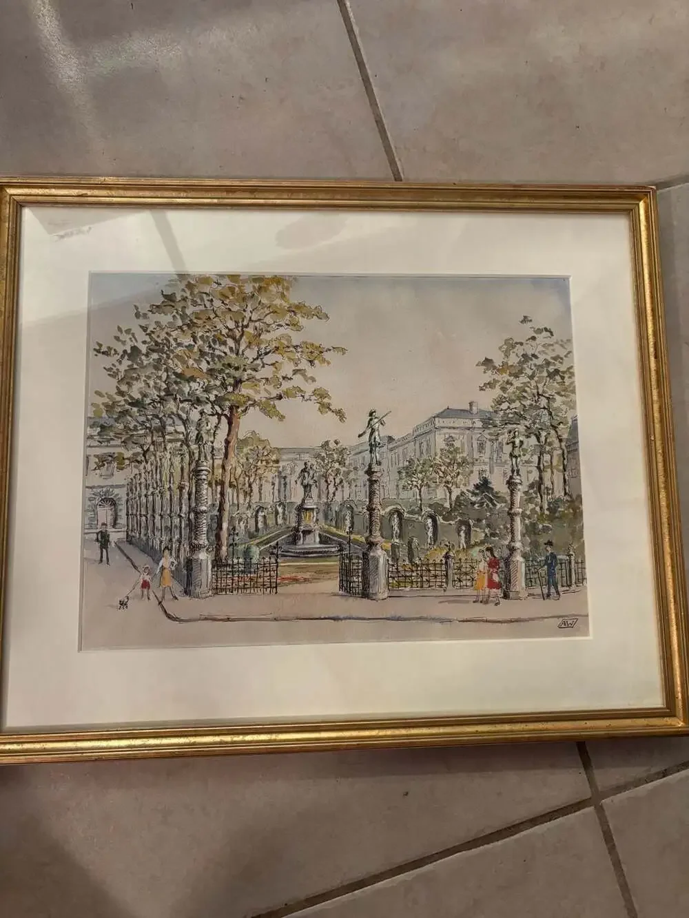 Large Original Pen and Watercolor Scene of 1980's London – AW